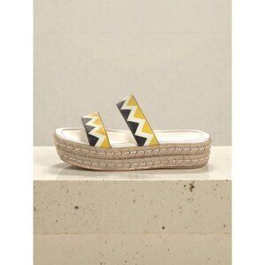 PRADA Zig Zag Beige Yellow Leather Platform Espadrilles Sandals Size 37.5 / US 7